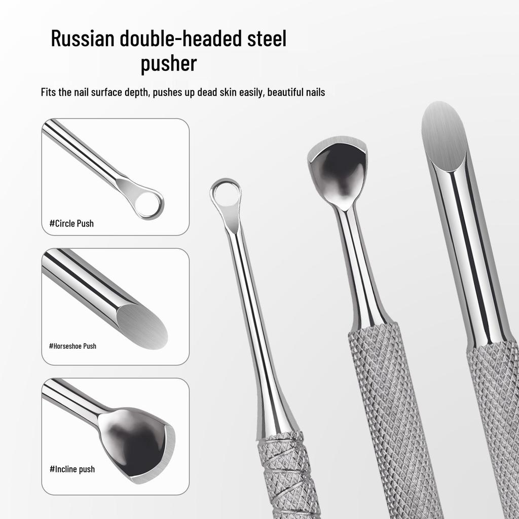 Russian Style Slanted Head Nail Art Tool: Double-Headed Steel Pusher & Gel Remover Stick.