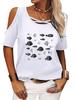Damen Mode Kurzarm T-Shirt Lässig Rundhals Sommer T-Shirt Print Off-Shoulder Top