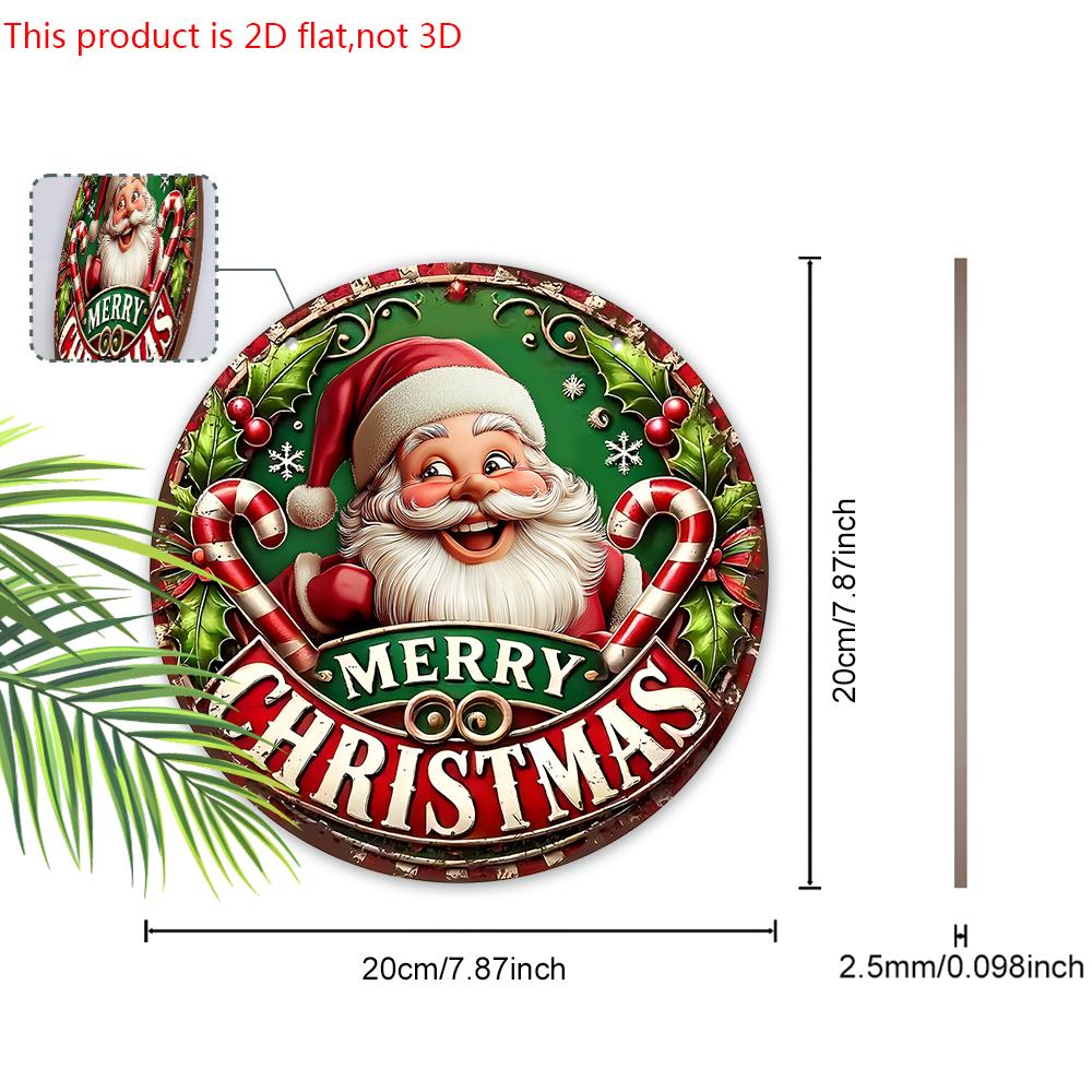 Wooden Christmas Sign with Santa Claus Pattern - Merry Christmas Round Sign for Front Door, Wall Hanging Decor - Ideal Christmas Gift