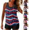 Women’s Sleeveless Tankini Top and Shorts Set with Star and Stripe Print Comfortable Swimwear for Beach Pool