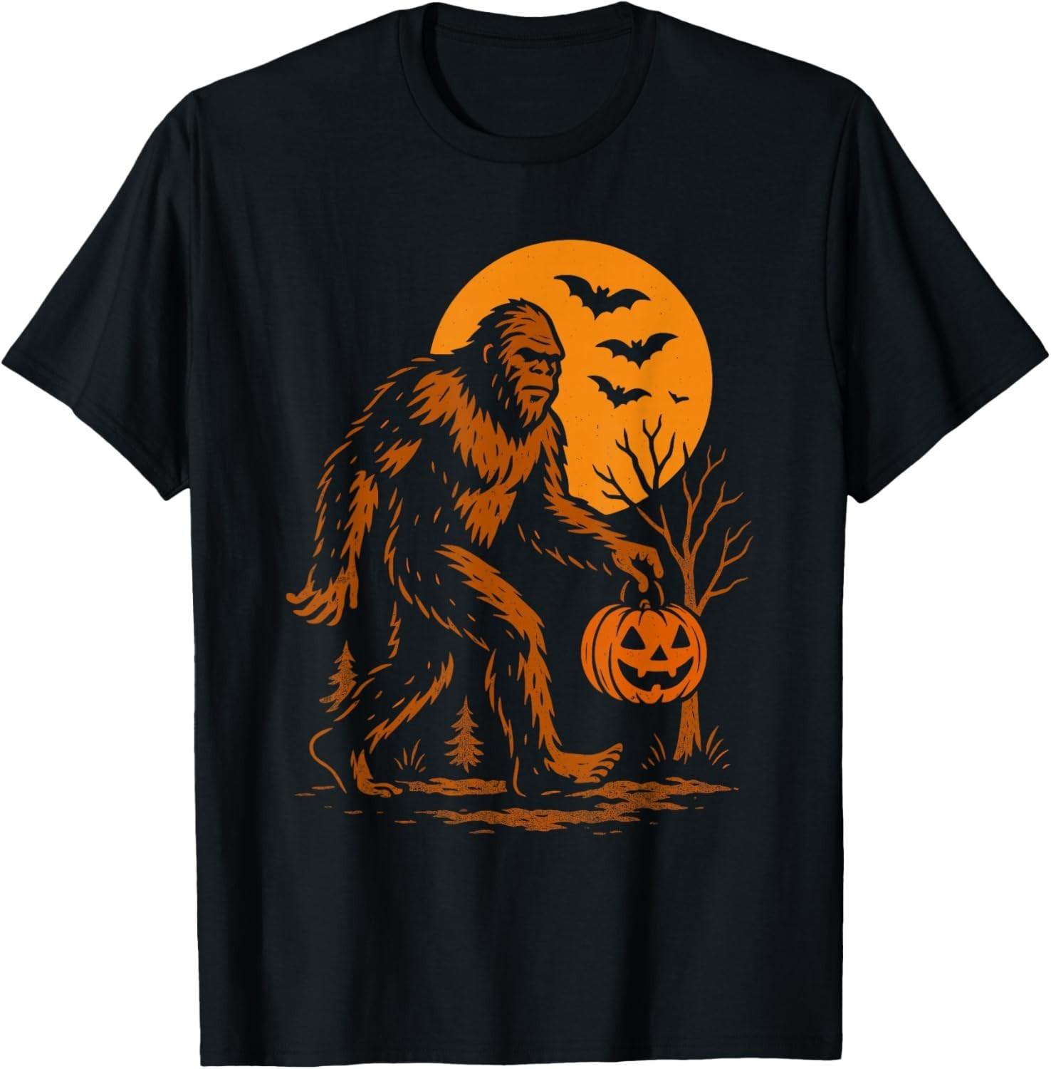 Bigfoot Halloween Sasquatch Jack O Lantern T-Shirt Mens Womens Tees Top unisex T-Shirt Mens Womens Tees Top 3XL