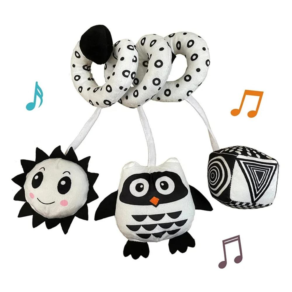 Jouets suspendus Siège auto Berceau Mobile Bébé Spiral Peluche Lit Poussette Barre Jouet Couleur Noir et Blanc avec Hochet Sifflet BB