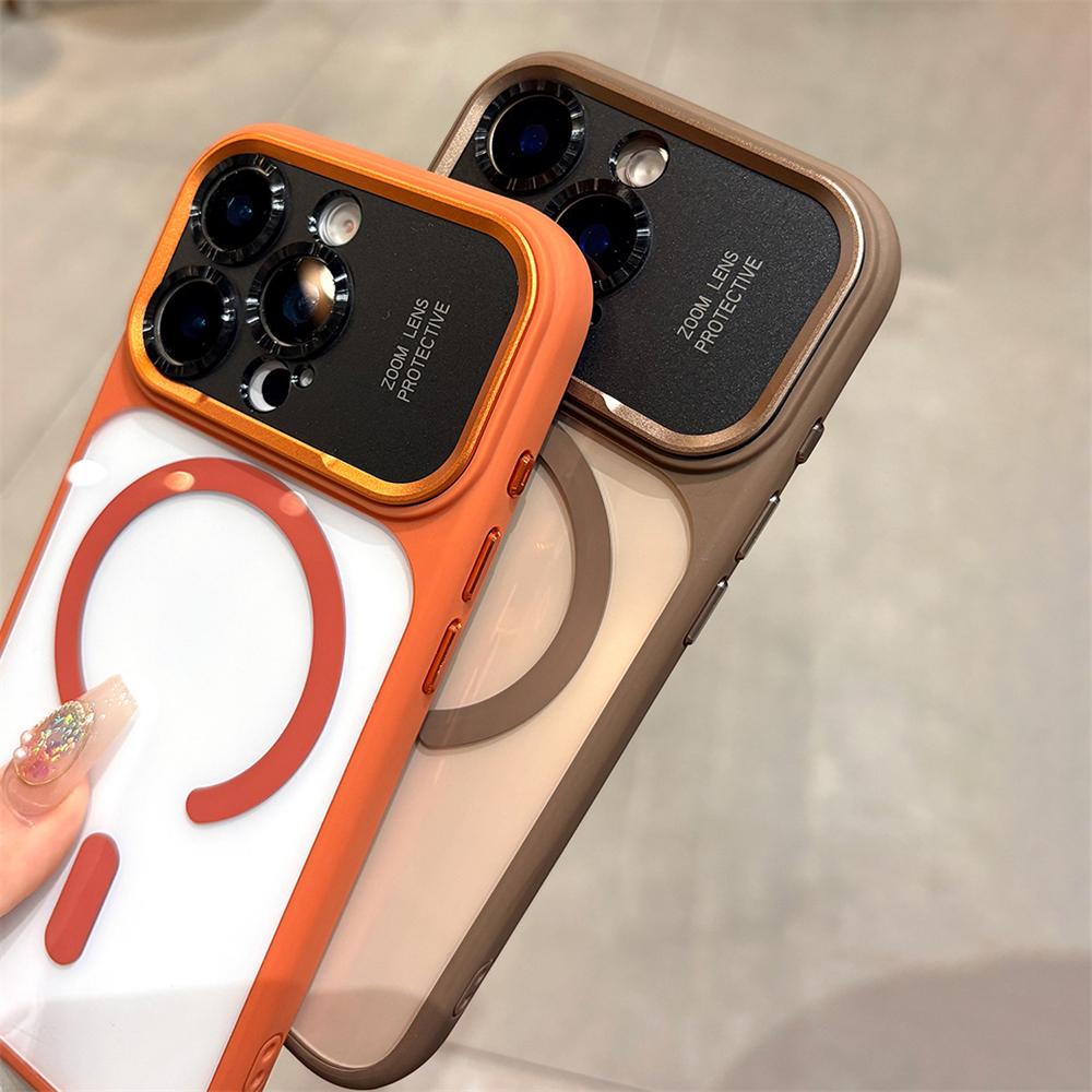 Luxury Magnetic Metal Lens Bumper Protection Case For 17 16 15 14 13 Pro Max Plus For Magsafe Acrylic Translucency Cover