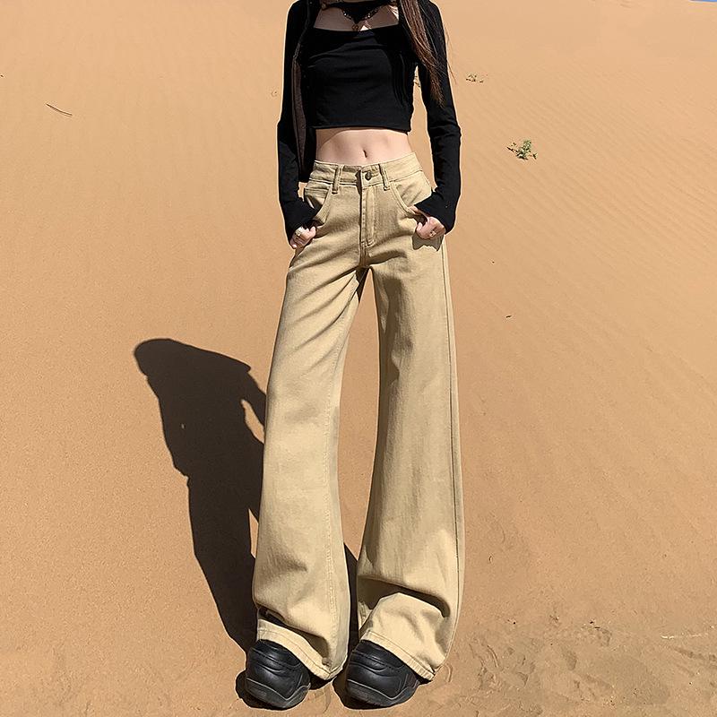 Damen Herbst 2025 Khaki Micro Flare Jeans - Mittelhoher bis niedriger Bund, Lockere Passform, Fließend & Schlankmachend