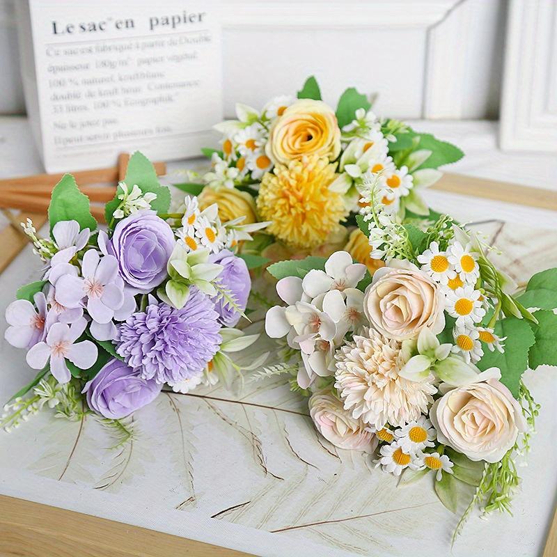 1pc Multicolor Plastic Simulation Daisy Rose Bouquet, Suitable for Wedding Party Decoration