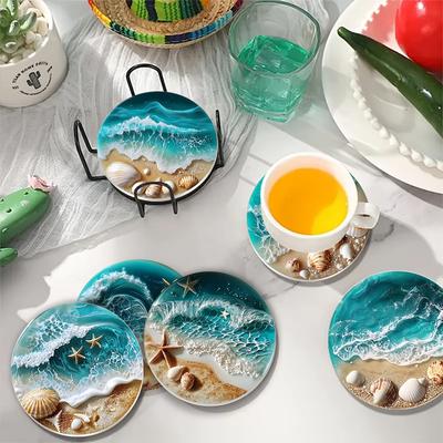 Fresh Blue Sea Shell Sub-lattice Coasters for Family Parties, Bars, Decorative Items