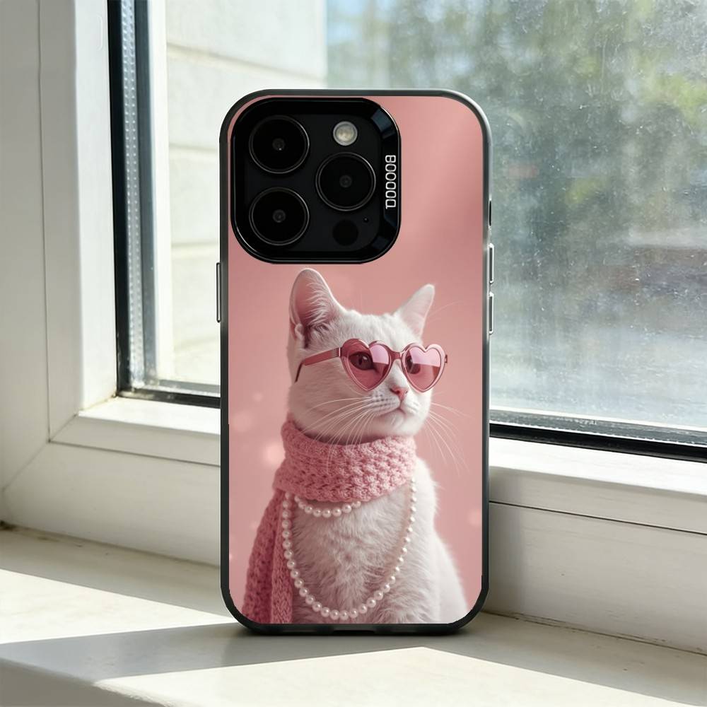 Aesthetic Cat Portraits Phone Case For iPhone 17,16,15,14,13,12,11 Plus,Pro Max,XS,Colorful Silver Phone Case Funda Cover