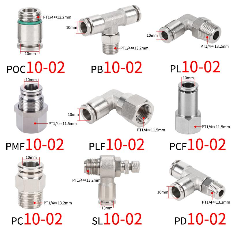 SUS 304 Edelstahl Pneumatikschlauchfitting PC PCF PL PE PU 8mm Vollmetall Schnellverschluss Rohrverbinder Gelenk 1/2 1/8 1/4 3/8 Motordichtungen 6