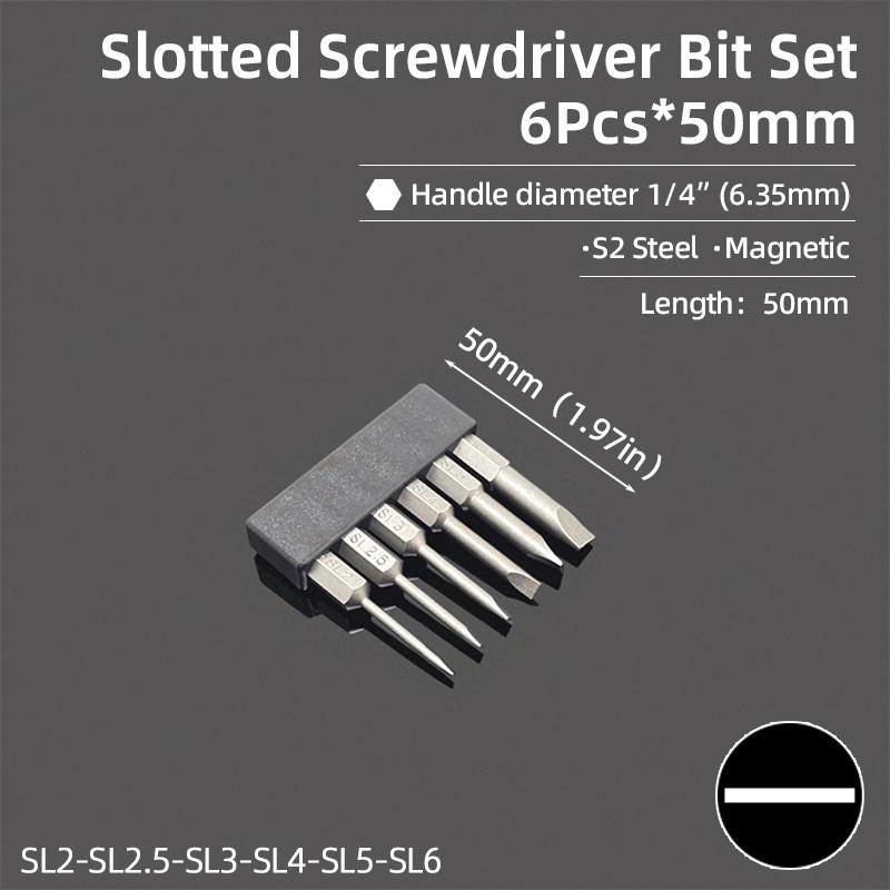 50/100mm 2.0-6.0mm Flat Head Screwdriver Bits Set Magnetic Tip Slotted Screwdriver Drill 1/4 Inch Hex Shank Hand/Electric Tools