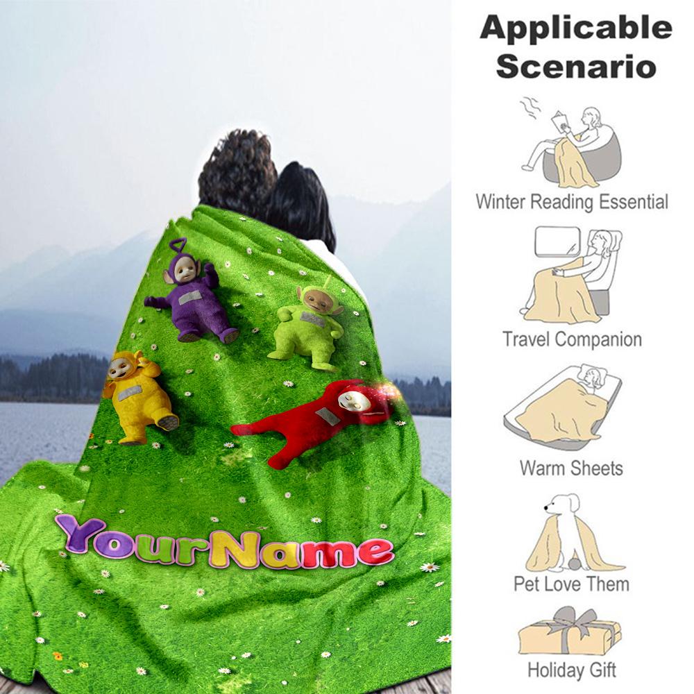 Teletubbies Customize Your Name Blanket Multi-purpose Customizable Blanket Warmthful Decor Versatile for Chair Couch Bed Living Room