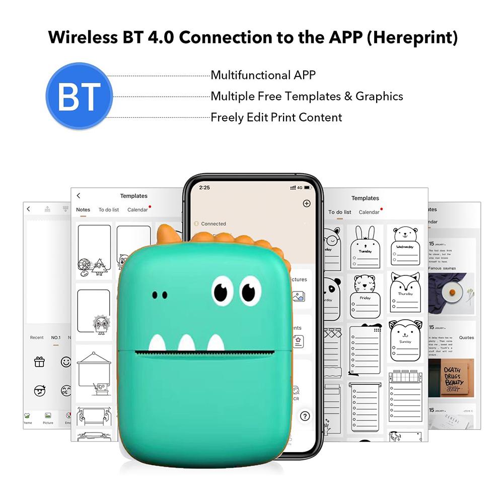Photo Printer Inkless Bluetooth-Compatible Printing Machine 200DPI Thermal Printer Compatible with IOS&Android for DIY Creation