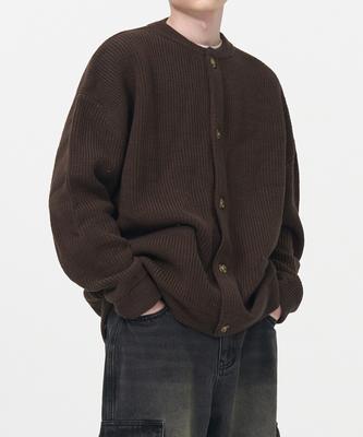 Toffee Oversized Round Neck Knit Cardigan (Brown)