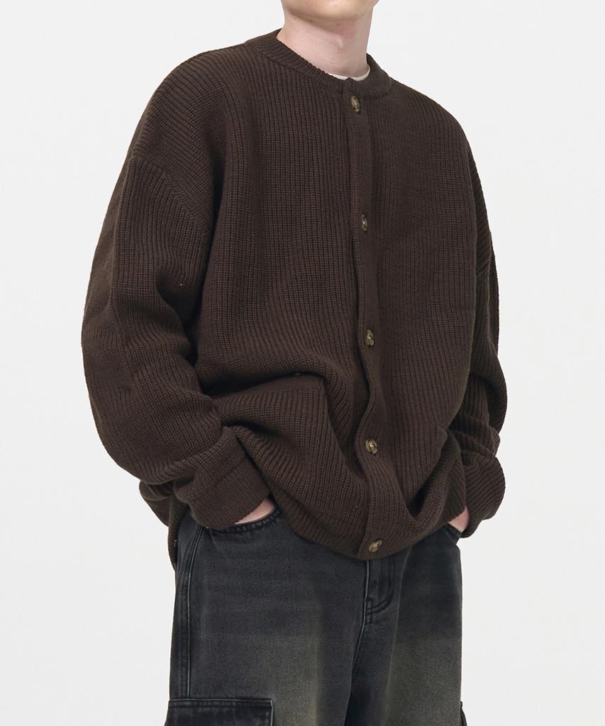 Toffee Oversized Round Neck Knit Cardigan (Brown)