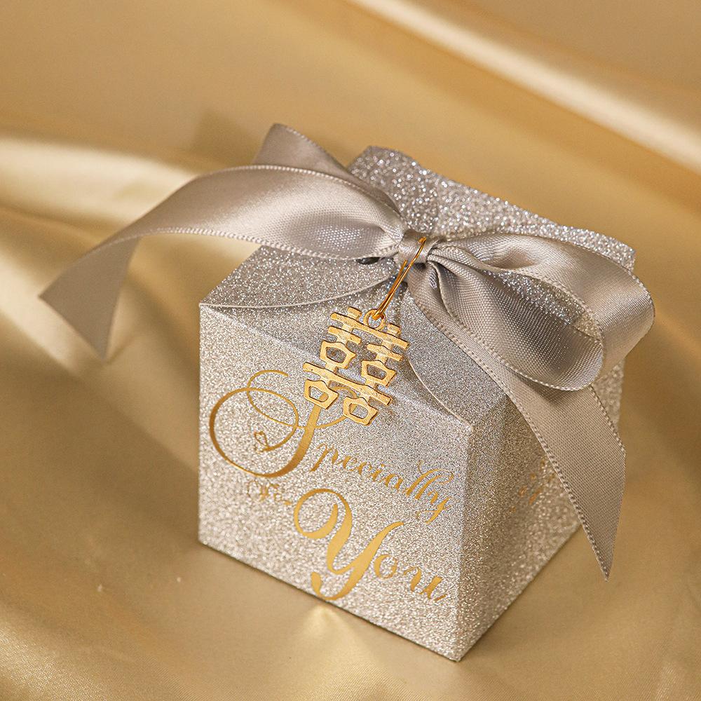 20/50pcs Wedding Candy Box with Pearl Ribbon Bow High-End Gift Chocolate High Quality Glitter Powder Shell Gift Box Wholesale 20pcs&6.5x6.5x6.5cm