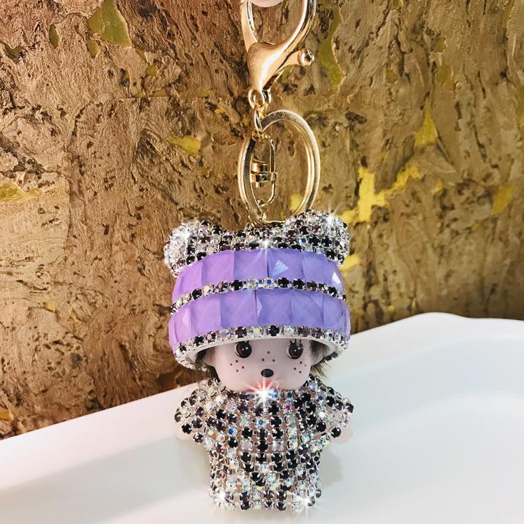 Monchchi Diamond Keychain Cute Monkey Keyring Kawaii Monchichi Hanging Ornament Car Key Chain Children Birthday Gifts s Carry Mini Lightweight