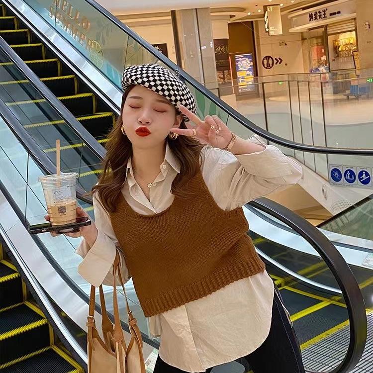 Damen Strickweste mit V-Ausschnitt, warm, einfarbig, weich, locker, lässig, ärmelloses Top