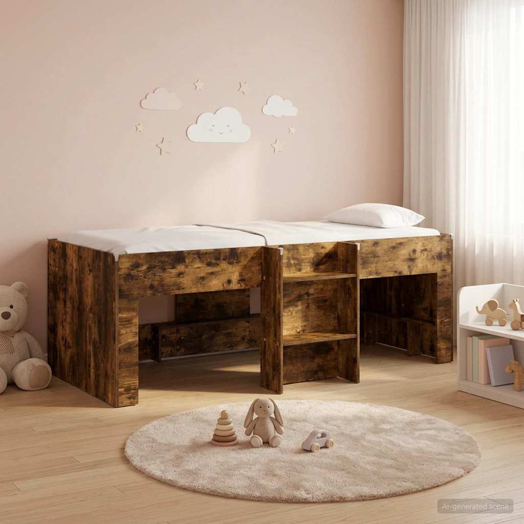 Kids Loft Bed 2 pcs Smoked Oak Wood Based Material