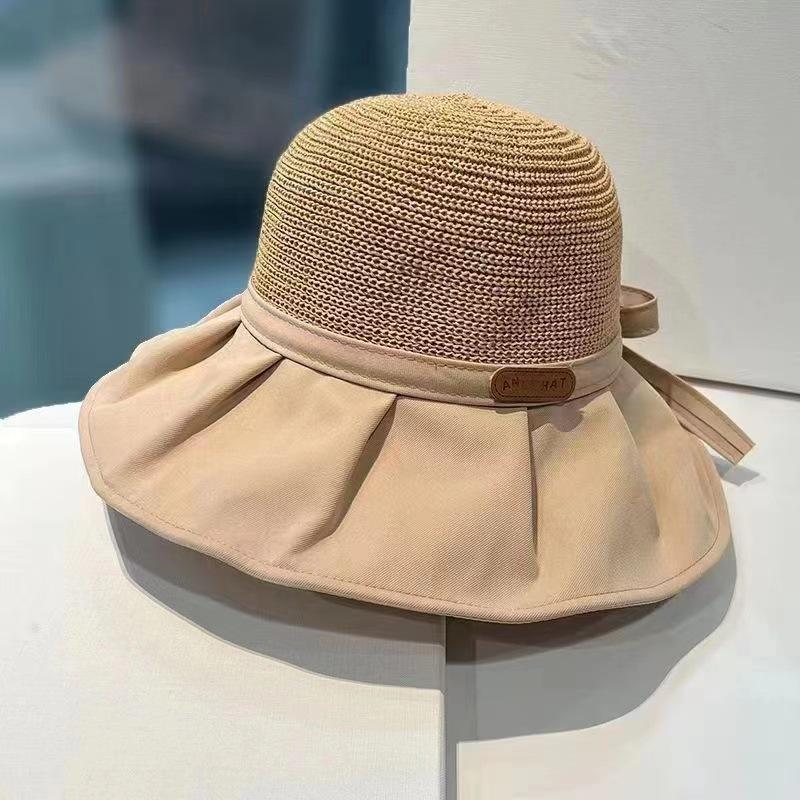 New summer versatile outdoor visor big brim bucket hat portable sunscreen sun hat bow women's hat
