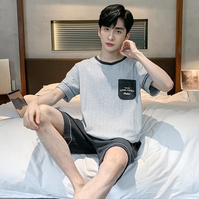 

Большие размеры летняя мужская хлопковая пижама трикотажные шорты с коротким рукавом комплект простая и легкая в уходе однотонная пижама с круглым вырезом домашняя одежда L