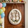 Easter Bunny Sign for Front Door Wooden Farmhouse Indoor Fireplace Window Hanging Wreaths Welcome Banner Decoration for Home Garden Fence