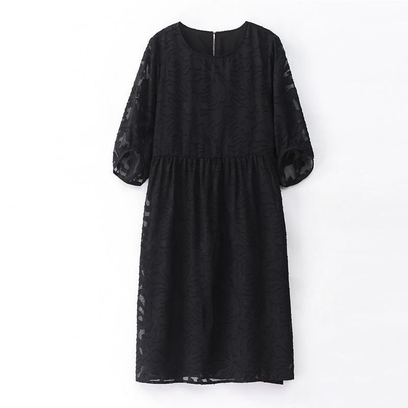 Summer Plus-Size Chiffon Puff Sleeve Lace Dress - High-End 2025 Collection