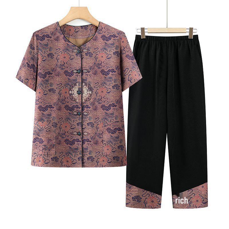 

Summer Short-Sleeve Set for Older Women - Grandma s Cardigan & Shirt Combo XL
