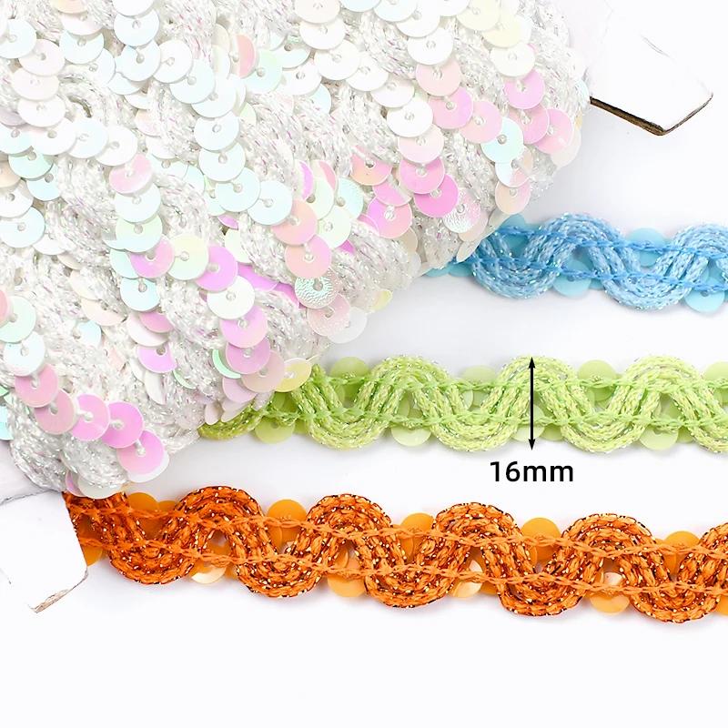 2/5/10M Meetee 15mm Paljettspets Flätat Band Band Kant Sy Kläder Scenklänning Bröllopstejp Dekor Spetsar Tyg Tillbehör