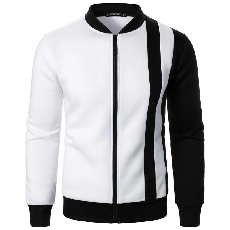 

Men s Colorblock Zip-Up Stand Collar Casual Sweatshirt Jacket XXXL білий