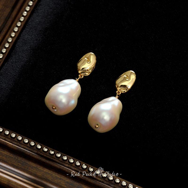 Red Pocket French style Retro High-Grade Niche Shaped Baroque Pearl Earrings S925 Silver Needle European and American Gyaru Eardrops Miss Jenny