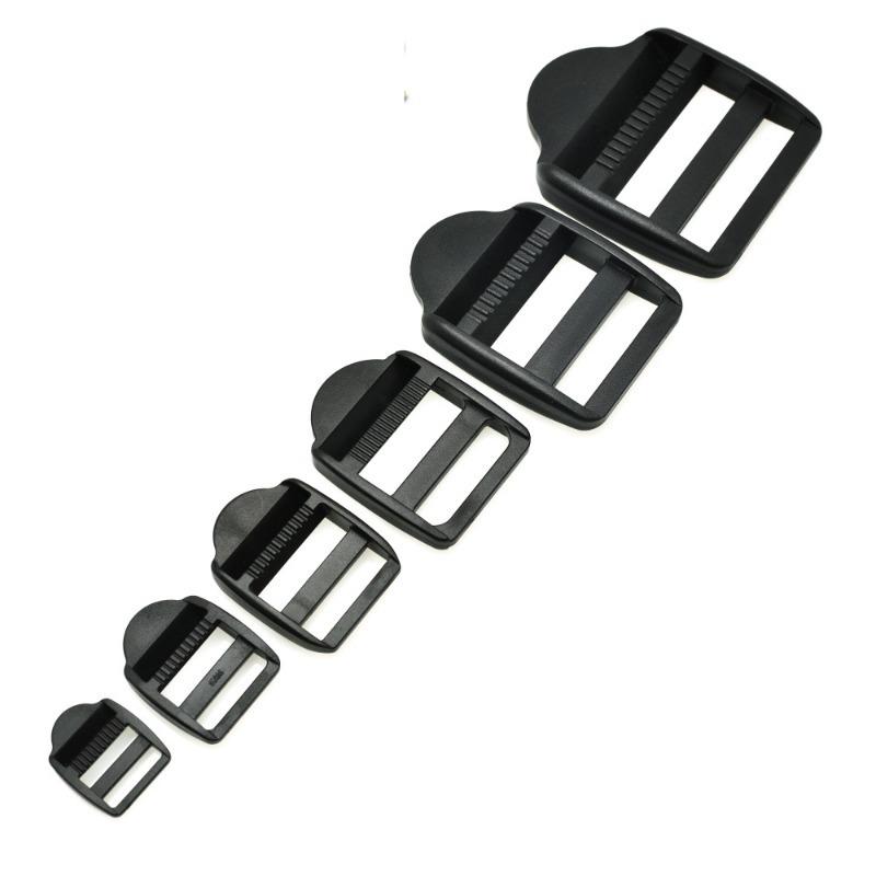 5 Teile/paket Leiter Schloss Schieber Kunststoff Schnallen Rucksack Gurte Schwarz Gurtband 2cm, 2,5 cm, 3,2 cm, 3,8 cm