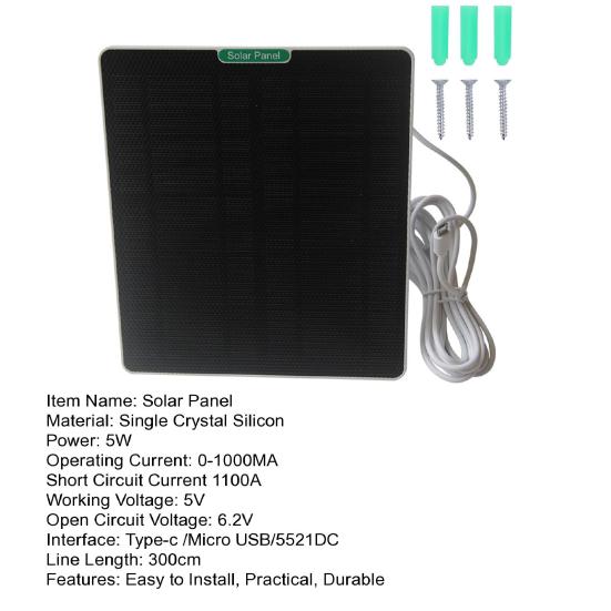 Solar Panel 5V/1000mA Output Short-Circuit Protection Waterproof Easy to Install