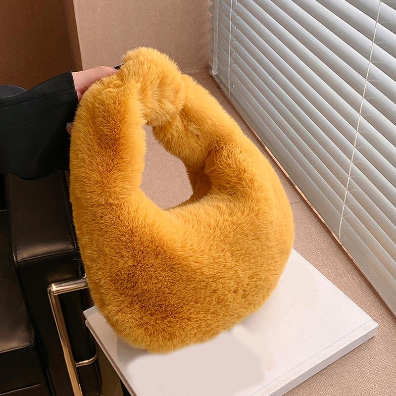 

Меховая женская маленькая сумка-полумесяц, роскошные теплые плюшевые наручные сумки для женщин, модный меховой клатч с короткой ручкой, милые женские кошельки для монет ARI 30x7x19cm жёлтый