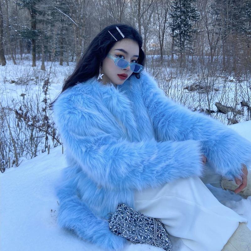 

Модный темперамент Средней длины и длинный осенне-зимний популярный новый тонкий пушистый жакет из искусственного меха женский синий S синий