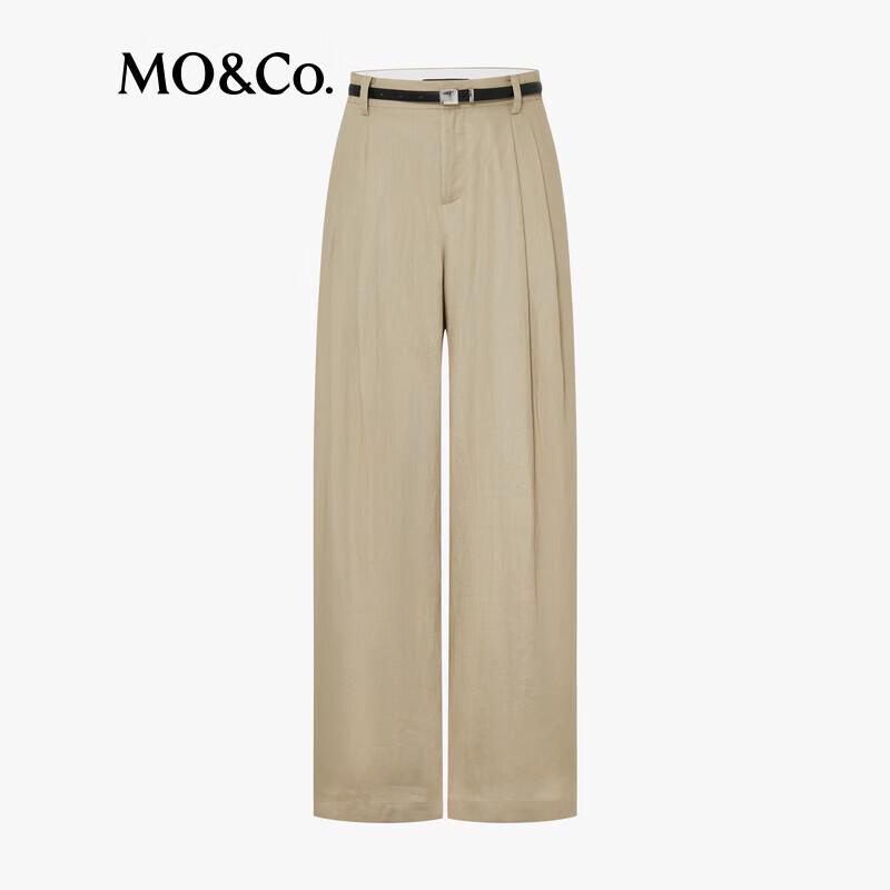 MO&Co. 100% Linen Wide-Leg Casual Pants with Belt