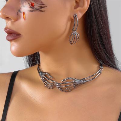 Gothic Diablo Skull Necklace Stud Earrings Ornament Set Punk Exaggerated Personality Halloween Ornament Accessories