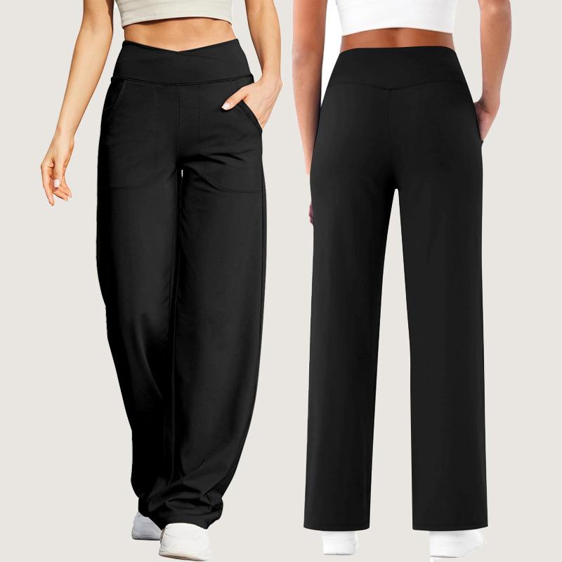 Women Autumn Winter Street Casual Pocket High-Waisted Straight-leg Pants