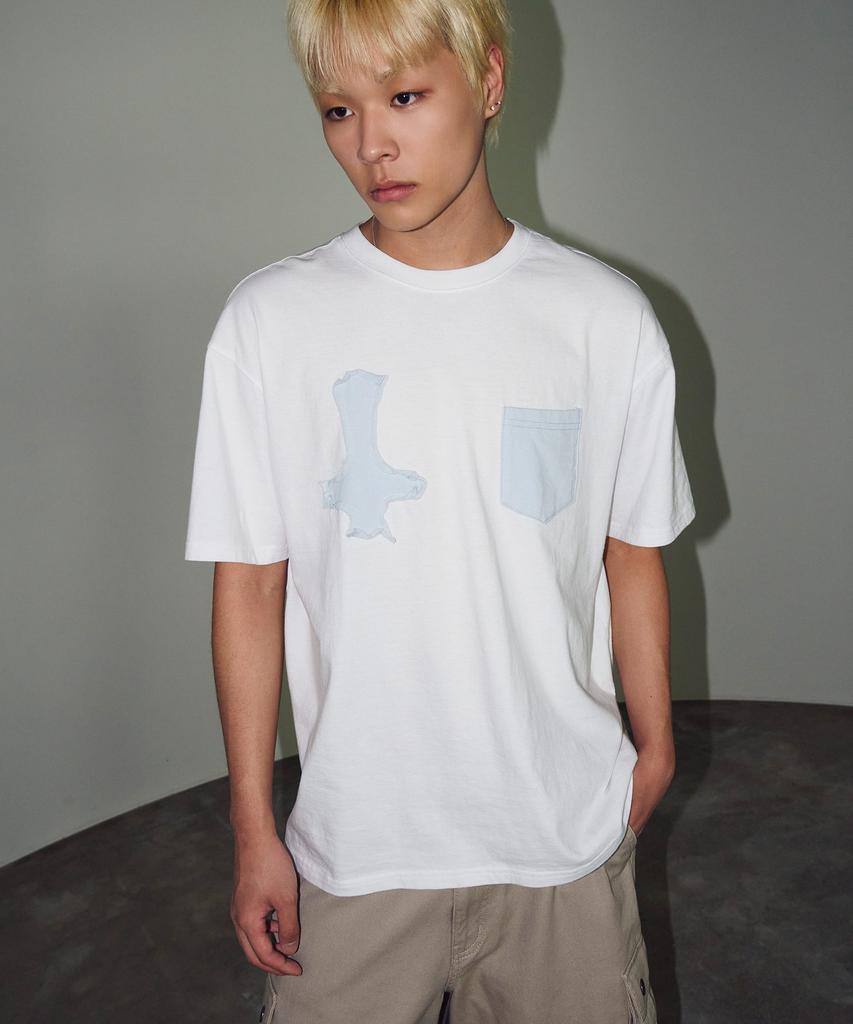 TRAVEL Denim Crossbody Short Sleeve Tee White