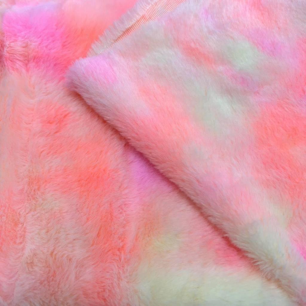 Colorful Tie-Dye Rabbit Fur Print Plush Fabric, 10mm - Ideal for Toy and Clothing Design