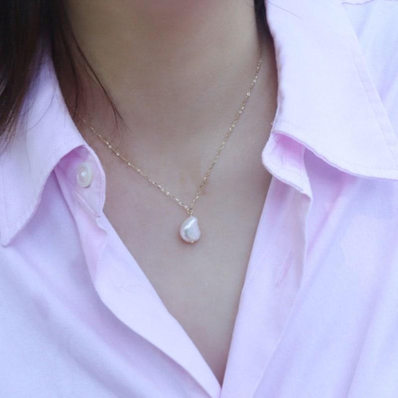 modernlike 14k gold-filled silver baroque chain freshwater pearl necklace