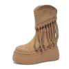 Stivali Donna Rialzanti con Plateau Stivali di Qualità in Scamosciato Stivali Casual Design alla Moda con Frange Stivale Stivale da Motociclista Botas Mujer