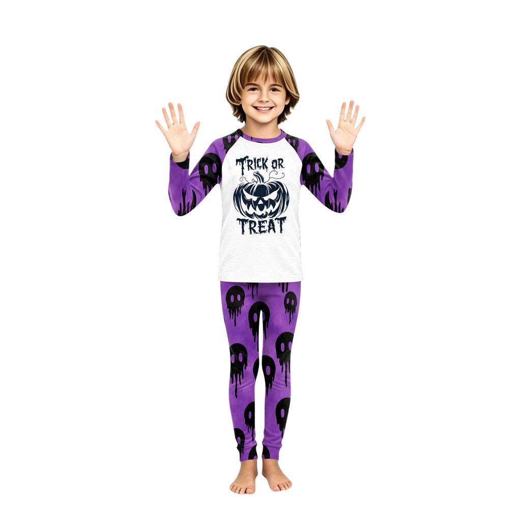 Family Matching Halloween Pajama Set - Color Block Raglan Long Sleeve Round Neck Top and Pants Loungewear for Parents and Kids