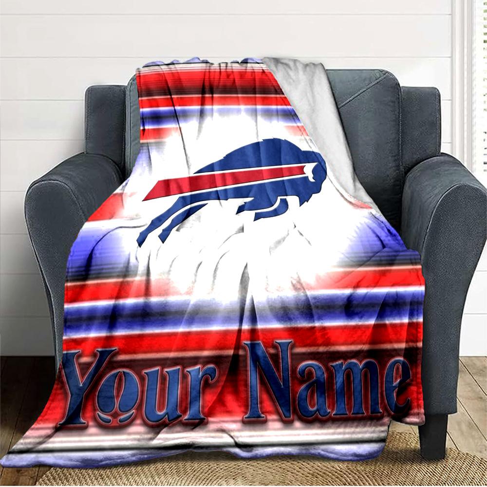 Name Custom Buffalo Bills Logo Print Flannel Blanket High Quality Warm Comfortable Cover for All Seasons Perfect for Gifts Home Decor