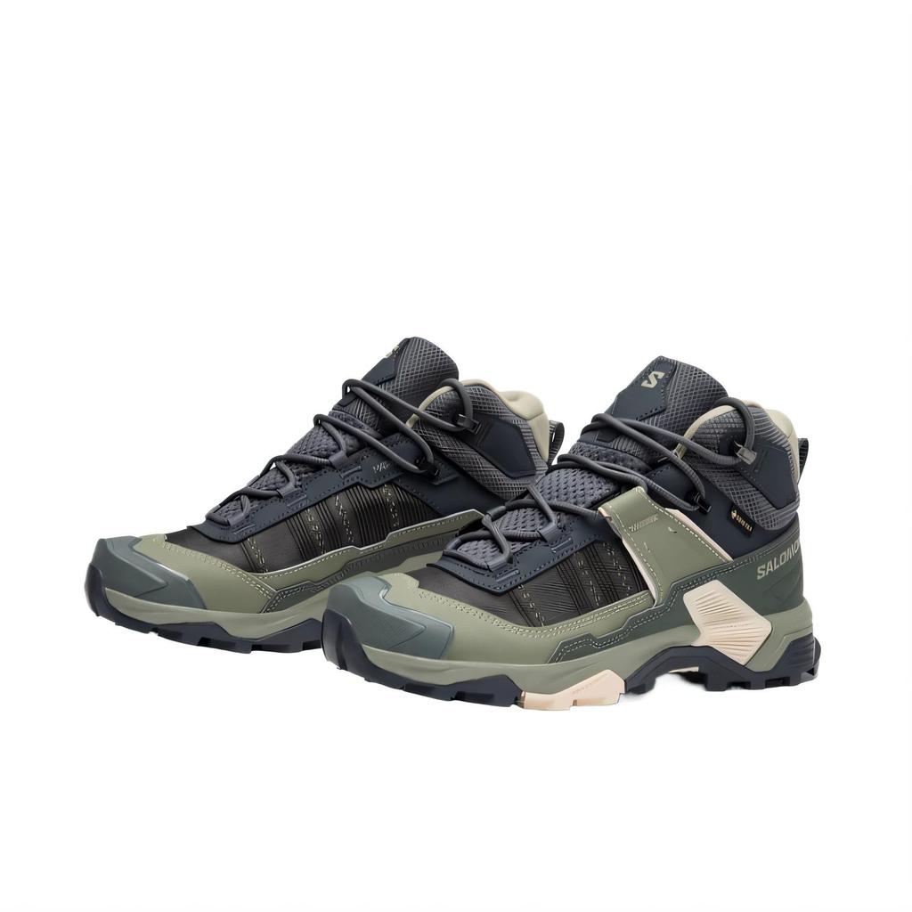 New SALOMON Shock Absorbers Waterproof And Breathable Support Grip Mid Top Hiking Shoes Unisex Gray Green 477546