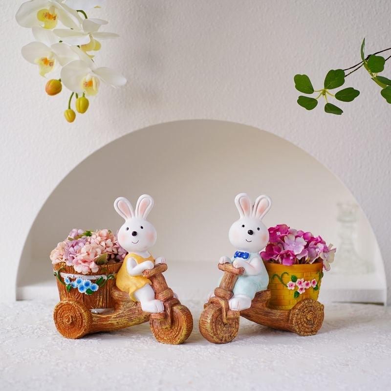 Creative Cartoon Rabbit Courtyard Decoration Outdoor Garden Ornament Succulent Flower Pot Landscape Sculpture Home Decor