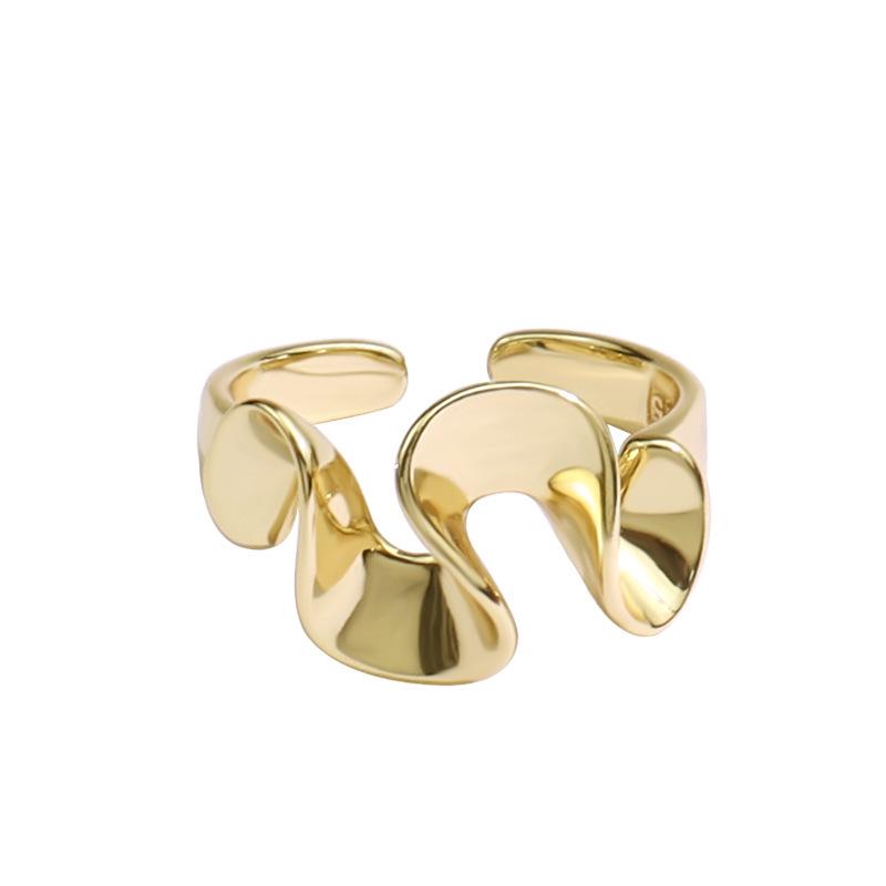 Women's Luxury Metallic Texture Adjustable Ring: Irregular Design for Socialite Style