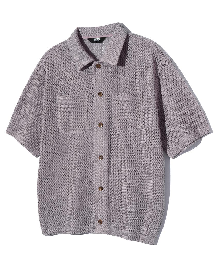 TRILLION Oversized Crochet Net Collar Short Sleeve Knit (Lavender)