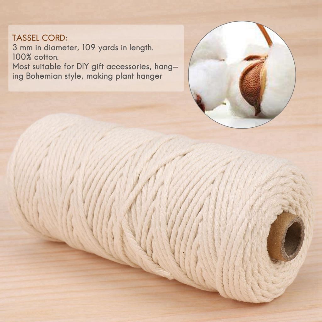 A34R Makramee-Schnur Natürliches Baumwollseil 3 mm Mit Holzring Holzstab Für DIY-Beißring Makramee-Set Wandbehang Pflanzenaufhänger