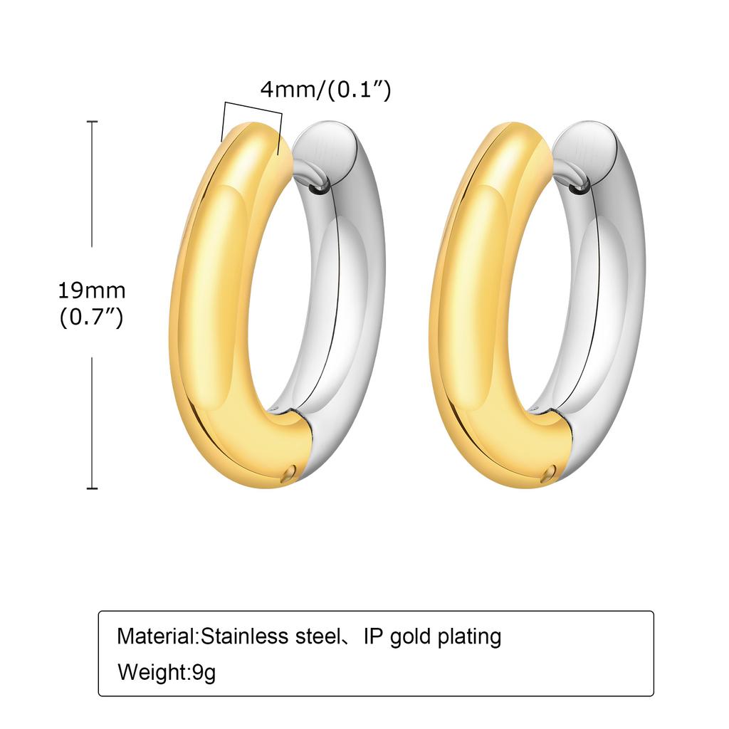 New Two Tone Circle Hoop Earring for Women, Hammered Stainless Steel Women's Mini Huggie Earrings, Gold Plated Small Hoops