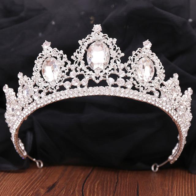 Luxury Big Rhinestone Bridal Tiaras Crown Baroque Green Crystal Diadem For Bride Headband Wedding Hair Jewelry Dress Accessories
