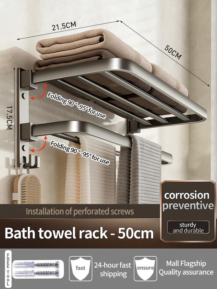 Upgrade And Thicken Grey/Black 50CM-60CM Folding Aluminum Towel Rack Holder With Hook Towel Holder